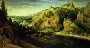 Berglandschap met een verrassingsaanval, c.1585